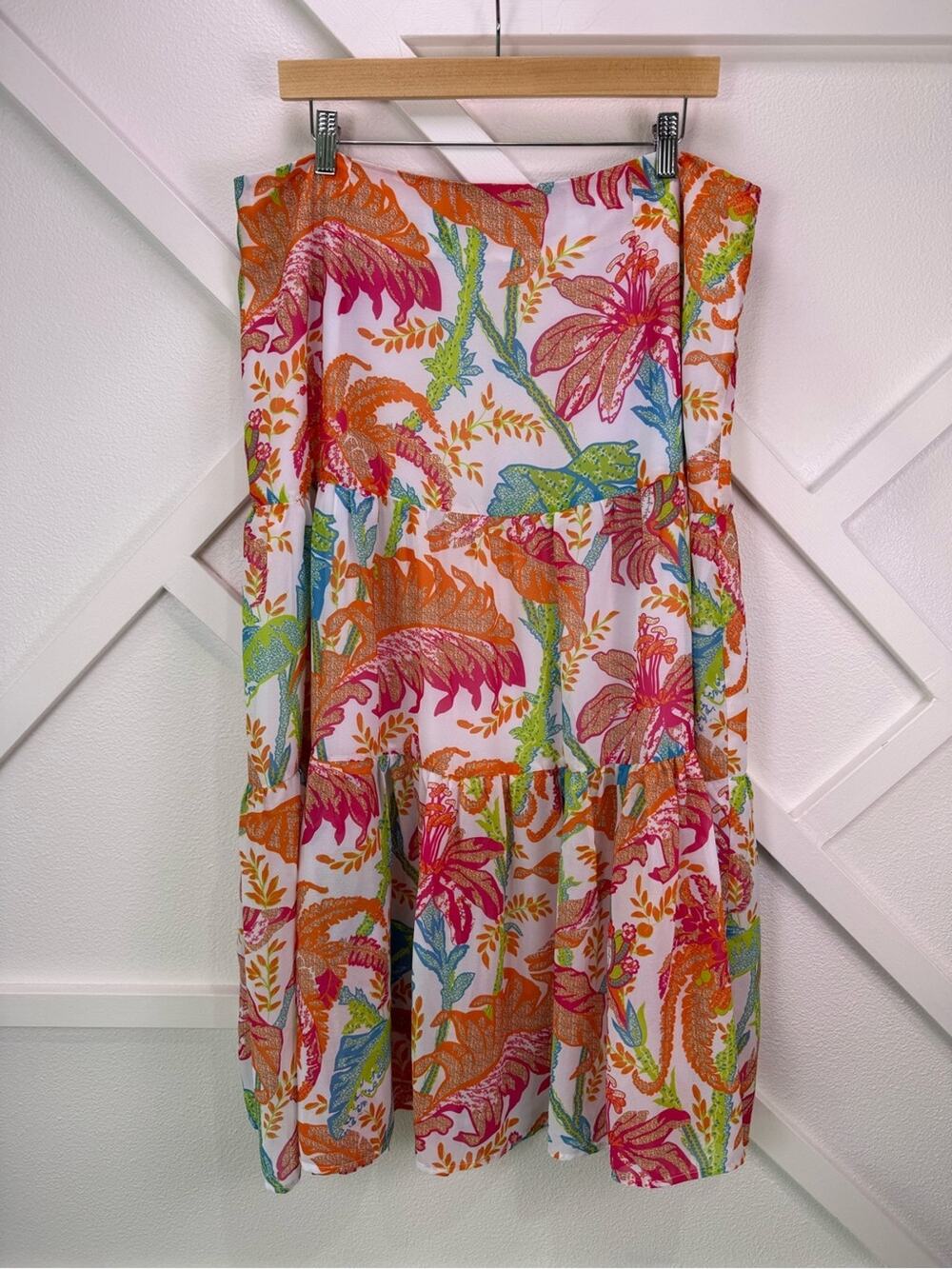 Gretchen Scott Ipanema Palm Maxi Skirt Tropical Floral Tiered Resort Size XL